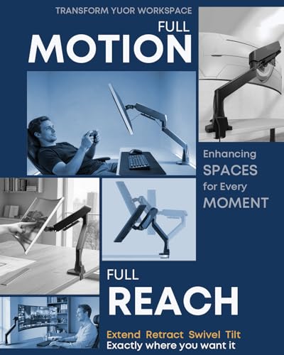 Ultrawide Monitor Arm fits 17-49 Inch Heavy Duty Flat/Curved Monitor | Cable Management, Full Motion, Gas Spring Arm, Holds 35.2 lbs with Clamp & Grommet Desk Mount, VESA 75/100mm, Black - size: Single Arm 17-49 Inch