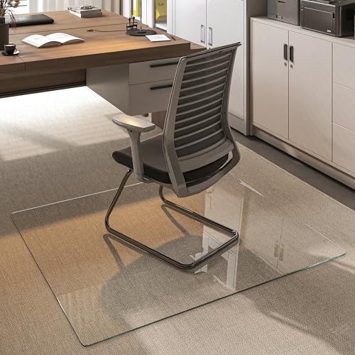 [Tempered Glass] 55“x48” Rounded Glass Chair Mat with Polished Edge Clear Office Chair Mat, Glides Smoothly, Suitable for Carpet or Hardwood Floors - color: Clear Rounded, size: 55"x48"