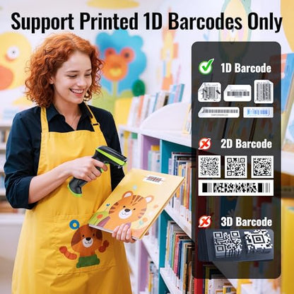 Tera Barcode Scanner with Battery Indicator: 1D Wireless, 5100 Green | USB Wired 2.4G Wireless Reader, 2200mAh Battery, 1D Laser Scanning, IP54 Protection, Retail Checkout Warehouse Library School - color: 1D Green