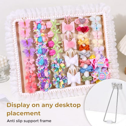 POVETIRE Bow Holder for Girls Hair Bows Hair Bow Organizer Pink Wood - color: Soft White