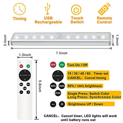 Remote Control Under Cabinet Lighting Wireless 6 Pack, 20-LED Dimmable Closet Lights Rechargeable Under Counter Light, Stick on Touch Night Light Strip Bar for Kitchen Stairway Bedroom, 3 Colors - size: 6 Pack