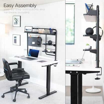 VIVO Black Clamp-on 38 inch Desktop Shelving System, DESK-SHELF38A | Raised Accessory Storage Shelves, Magnetic Memo Board Desk Organizer, Shelving for Sit Stand Workstation