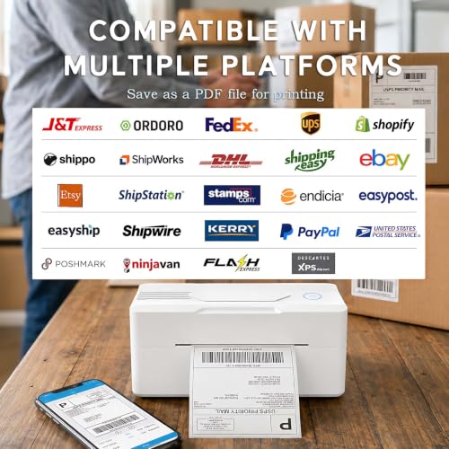 Forc Bluetooth Thermal Shipping Label Printer, 4x6, White | Wireless, Compatible with Android, iPhone, Windows & Mac, For Small Business, Works with Amazon, Etsy, USPS - color: White