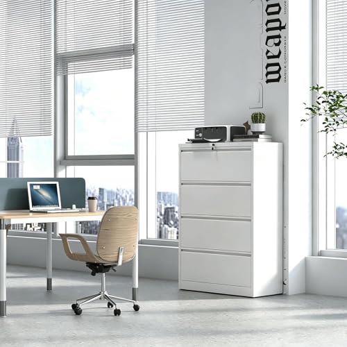 Industrial 36" W Premium Lateral File Cabinet with Lock, Metal Filing Cabinets, Adjustable Hangrails for A4, Legal, Letter Files, White - color: White, size: W36" - 4 Drawers