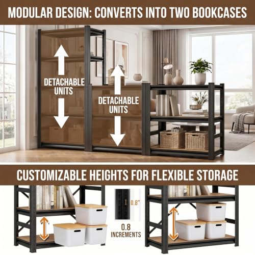 5 Tier Wooden Bookshelf, Heavy Duty Adjustable Tall Bookcase | 3000 LBS Bolt-free Storage Shelves with Deep Bookshelf for living Room, Office and Garage Storage - size: Wooden 35.4"Wx 15.7"Dx 71.2"H