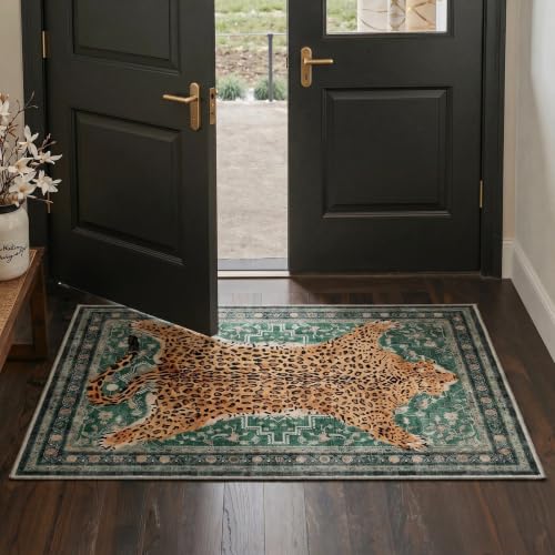 Leopard Rug 2x5 Cheetah Animal Print Rug Washable Runner for Hallway Green - color: Area Green, size: 2' x 5' (Rectangular)