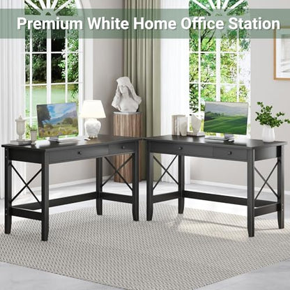 JSB 43.3 Inch Black Computer Desk with 2 Drawers for Home Office Bedroom - color: Black, size: 43.3 inch