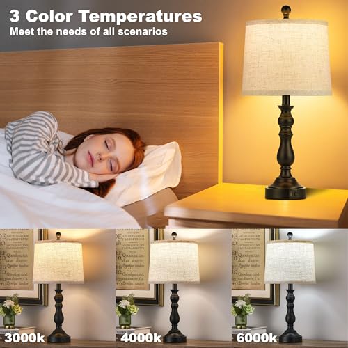 Black Table Lamps Set of 2, Black Lamps for Bedroom, USB C+A Ports - color: A.Beige, Black