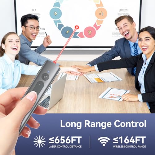 Wireless Presentation Clicker PowerPoint Remote: USB C A Presenter PPT Power Point Google Slide Advancer with Laser Pointer Smart Board Clicker for Computer Laptop Mac Projector Office Classroom - style: Metal & Red Laser