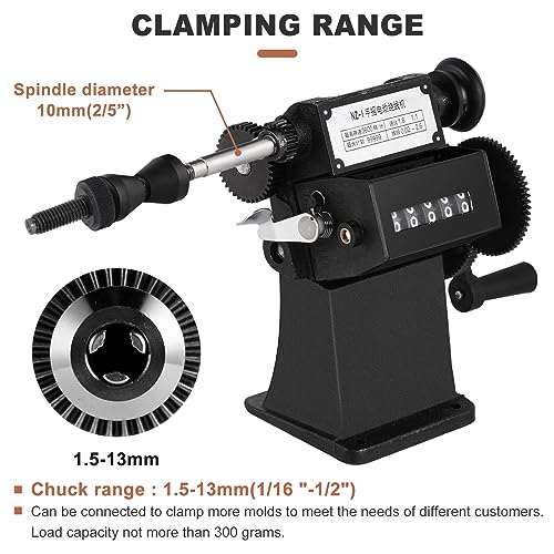 Manual Coil Winding Machine 1/16"- 1/2" Hand Coil Winder with Counter for Spirals, Motor Coil, Guitar Pickup Coils