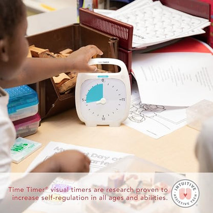 TIME TIMER Plus 20 Minute Desk Visual Timer - Countdown Timer with Portable Handle for Classroom, Office, Homeschooling, Study Tool with Silent Operation (White) - style: 20 Minutes
