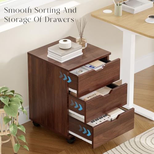 Farini 3-Drawer Under Desk Wooden File Storage Cabinet with Lockable Caster for Home Office,Brown,Fully Assembly - color: Brown, style: Fully Assembly