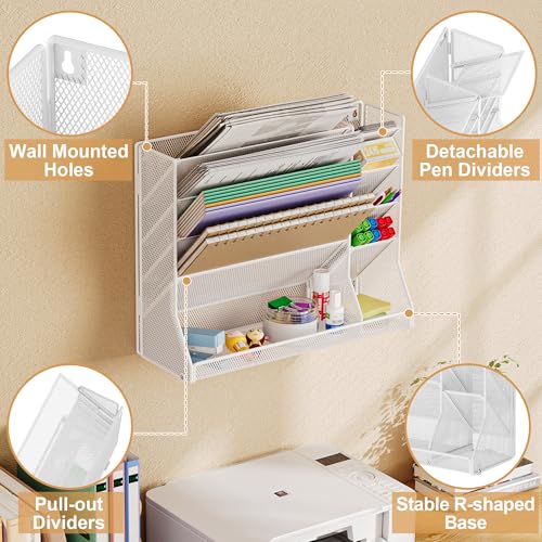Jakyitvi Adjustable 5 Tiers Wall File Organizer Metal Hanging Holder White - color: White