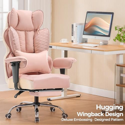 GTPLAYER Big and Tall Gaming Chair 400lbs Heavy Duty Office Chair with Foot Rest & Ergonomic Pocket Spring Lumbar Support, High Back 3D Saddle Shaped Cushion for Back Pain Relief, Pink - color: Pink