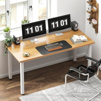 Need 54.3 Inch Large Computer Desk, Teak Wooden Top with White Metal Frame | Simple Style, Home Office, Basic Sturdy Writing Table, Study Student, Adjustable Feet, Water-Resistant, Easy Assembly - color: Teak & White, size: 54 inches