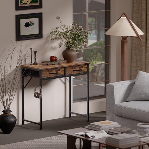 Pamray 32 Inch Small Computer Desk with 2 Drawers for Bedroom Study Writing Home Office Table for Small Spaces Vintage - color: Vintage, size: 32 Inch