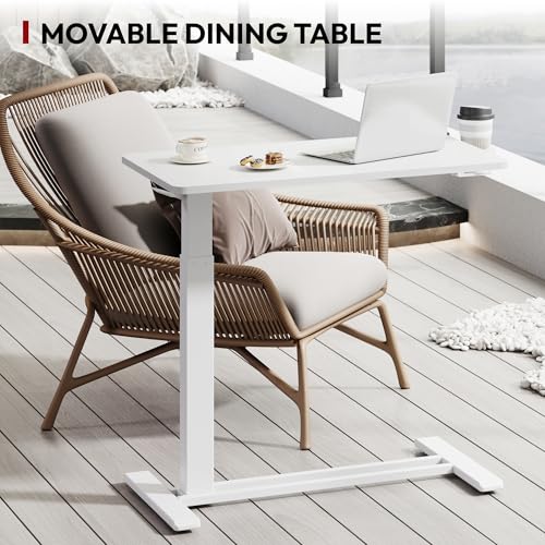SANODESK 32'' Mobile Standing Desk with Hidden Wheels,Pneumatic Laptop Desk | Sofa Computer Cart Movable Height Adjustable Table Small Sit Stand Desk for Home Office Hospital Use,31.5" W x 17.7",White - color: White, size: 32x18