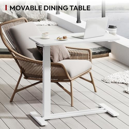 SANODESK 32'' Mobile Standing Desk with Hidden Wheels,Pneumatic Laptop Desk | Sofa Computer Cart Movable Height Adjustable Table Small Sit Stand Desk for Home Office Hospital Use,31.5" W x 17.7",White - color: White, size: 32x18