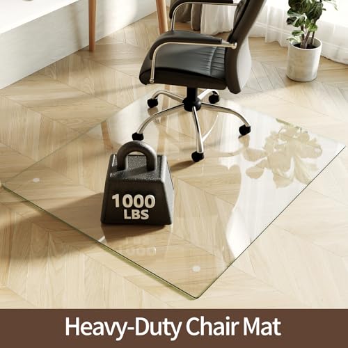 Koonmi Tempered Glass Chair Mat 42"x48" - Premium Office Chair Mat for Hardwood Floors & Low-Pile Carpet with 4 Non-Slip Pads - Thick Scratch-Resistant Surface - size: 42*48