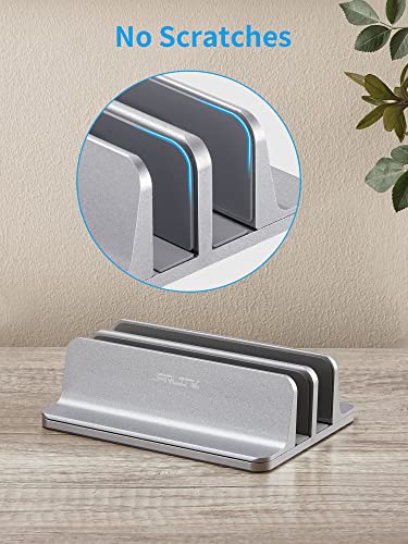 JARLINK Double Vertical Laptop Stand, Adjustable Aluminum Desk Dock, Black - color: Grey, size: 2-slot