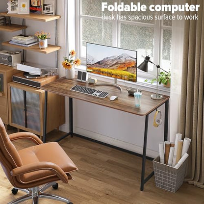 WOHOMO Folding Desk, 47.2" Foldable Computer Table for Small Spaces, Walnut - color: Brown, size: Extra Large Size:47.2 x 19.6