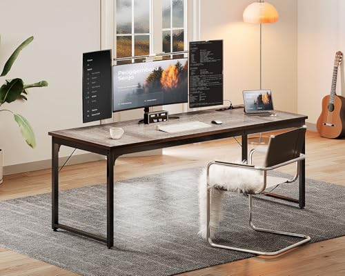 Coleshome 71 Inch Computer Desk with Power Outlet - color: Grey Oak, size: 71 Inches