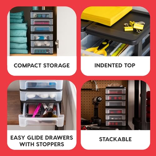 IRIS USA 2-Pack, 3-Drawer Medium Plastic Stacking Desktop Organizer, Black - color: Black, style: Medium - 2 Pack