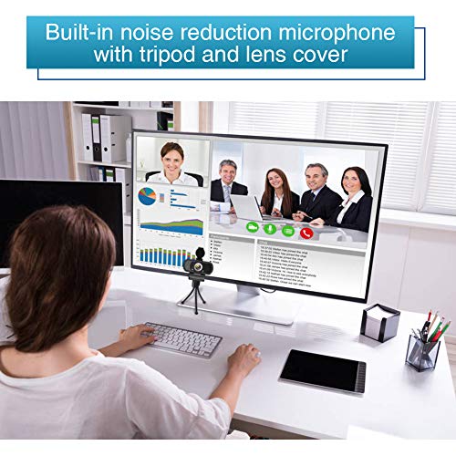 1080P Webcam with Mic Privacy Cover Tripod Stand 110 FOV PC | 1080P webcam with built-in microphone, privacy cover, tripod stand, 110 degree wide angle, USB plug and play for PC laptop - color: BLACK