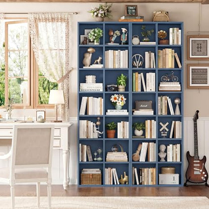 FOTOSOK Bookshelf Bookcase 7-Tier Narrow Bookshelf Tall CD Media Tower Rack - color: Blue