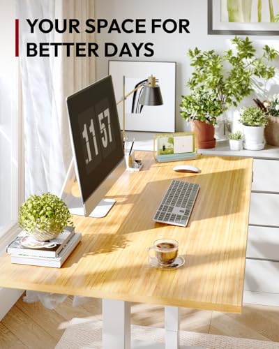 SANODESK Solid Bamboo Dual Motor Standing Desk, 220 lbs, 72×30 - color: Natural Bamboo+white Frame, size: 7230