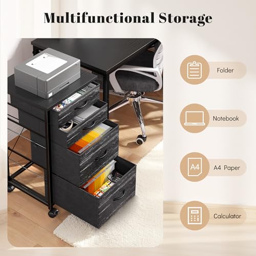 DurayLoly 4-Drawer Rolling File Cabinet Fits A4 Letter Size For Home Office | Printer Stand With Stable Frame, Large Capacity, Easy To Move And Assemble With Lockable Casters, Black - color: Black