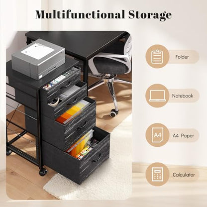 DurayLoly 4-Drawer Rolling File Cabinet Fits A4 Letter Size For Home Office | Printer Stand With Stable Frame, Large Capacity, Easy To Move And Assemble With Lockable Casters, Black - color: Black