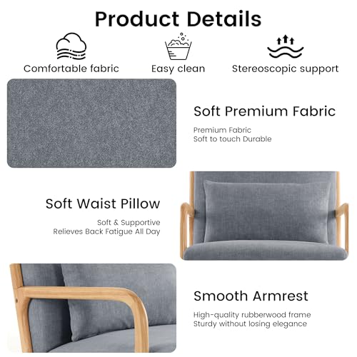 Mid Century Modern Accent Chair Set of 2, Upholstered Chair for Living Room, Accent Chair with Lumbar Pillow Solid Wood Frame Reading Chair Armchair for Bedroom Small Spaces, Darkgrey - color: Darkgrey