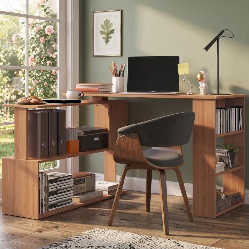 HOMCOM 47 Inch L Shaped Desk, Home Office Table, 360 Degree Rotating Maple - color: Maple