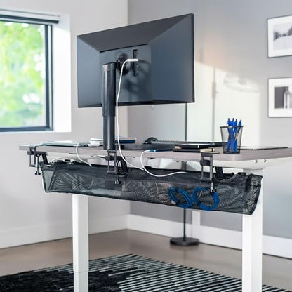 VIVO No Drill Clamp-on 55 inch Mesh Net Under Desk Cable Management Wire Organizer, Adjustable Home Office Standing Desk Cord Storage Sleeve, Black, DESK-AC55MH (Pack of 2) - size: 55" (Pack of 2)