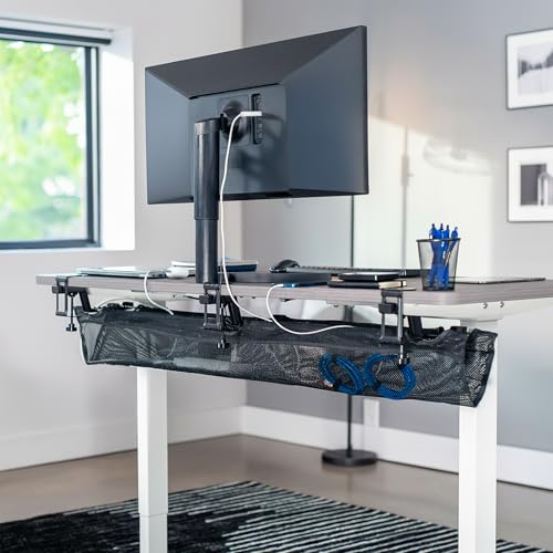 VIVO No Drill Clamp-on 55 inch Mesh Net Under Desk Cable Management Wire Organizer, Adjustable Home Office Standing Desk Cord Storage Sleeve, Black, DESK-AC55MH (Pack of 2) - size: 55" (Pack of 2)