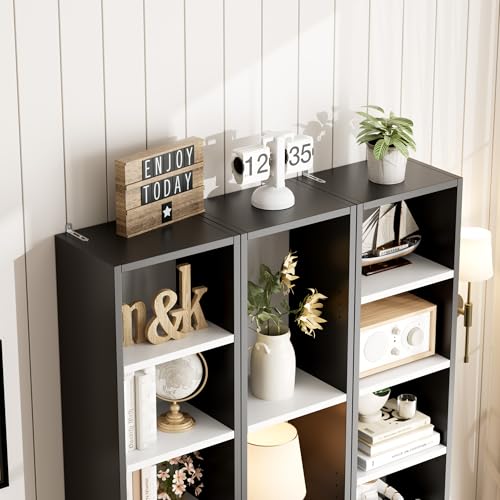 FOTOSOK Bookshelf Bookcase 8-Tier Narrow Bookshelf Tall CD Media Tower Rack | 11.6 X 9.3 X 70.9 Bookshelf, Tall Narrow Slim Skinny Display Bookcase with Cube Storage and 4 Adjustable Shelves, Black/White - color: White/Black