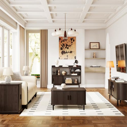ONBRILL 44" Sideboard Buffet Cabinet with Outlet & Sliding Door, Brown - color: Brown, size: 44"