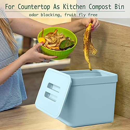 LALASTAR Kitchen Compost Bin, Hanging Trash Can with Lid for Kitchen Cabinet Door, Under Sink, Wall Mounted Waste Bin for Bathroom, 1.8 Gallon, Blue - color: Blue