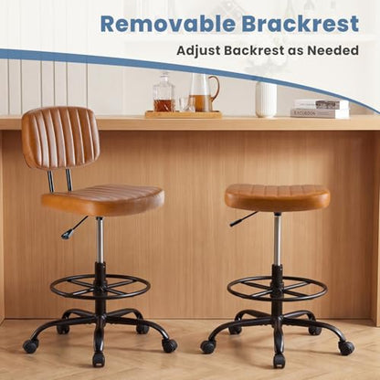 DUMOS Armless Drafting Chair, Standing Desk Chair, Rolling Stool - color: Brown