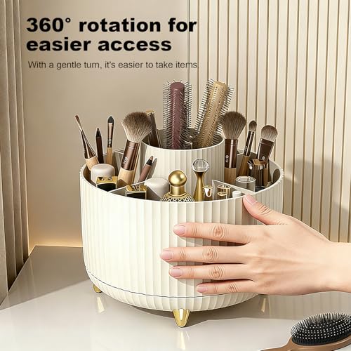 ROOM127 Makeup Brush Holder Organizer, 360° Rotating 5-Slot Storage Cup | Taro Purple Spinning Cosmetic Organizer for Brushes Lipsticks Eyeliners Pens and Beauty Tools for Vanity Bathroom and Desk