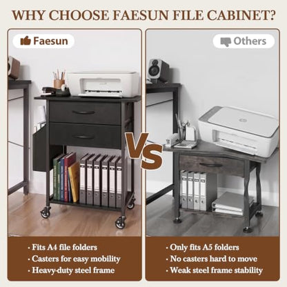 Faesun Printer Stand with Storage, Rolling Printer Table with 2-Drawer - color: Black