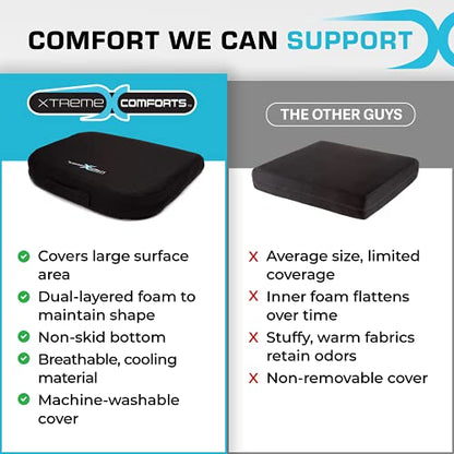 Xtreme Comforts Seat Cushions | Office Chair Cushions for Desk, Car, Wheelchair| Ergonomic Memory Foam Seat Cushion for Support & Comfort | Helps Improve Sitting Posture for Work & Body Relief (1 Pc)