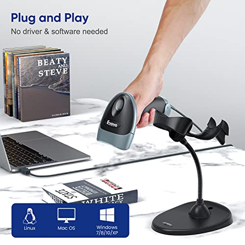 Eyoyo Handheld USB Wired 2D Barcode Scanner with Gooseneck Stand for POS | Automatic, QR Code Scanner Bar Code Reader, Support Screen Scanning, for PC Library Store Supermarket Check-Out, Inventory