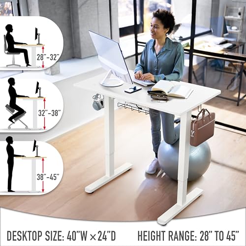 SHW 40-Inch Electric Height Adjustable Standing Desk w/Drawer, White - color: White, size: 40-Inch