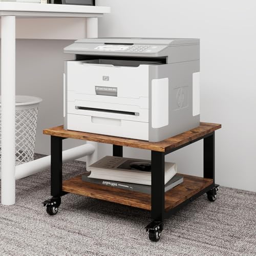 Natwind 2 Tier Laser Printer Stand,20''x20'' Under Desk Printer Cart, Retro | Large Printer Table Copier Stand with Wheels, Stand for Heavy Printers,Thickened Steel Tube,Supports 200lbs,for Home Office - color: Retro