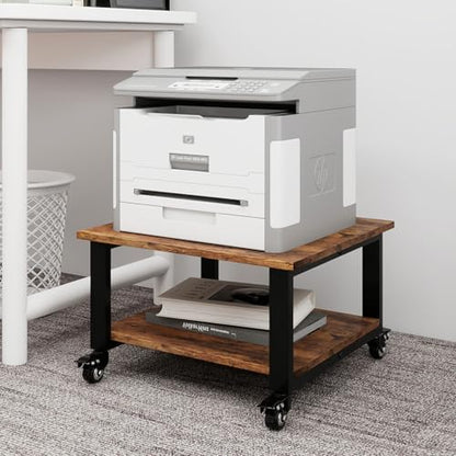 Natwind 2 Tier Laser Printer Stand,20''x20'' Under Desk Printer Cart, Retro | Large Printer Table Copier Stand with Wheels, Stand for Heavy Printers,Thickened Steel Tube,Supports 200lbs,for Home Office - color: Retro