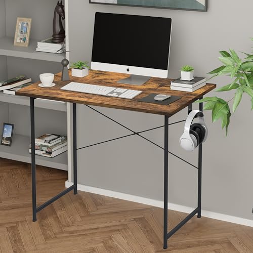YSSOA Computer Desk Home Office Work Study Writing Modern Simple Table with Headphone Hooks - color: Deep Brown, size: 32 Inch