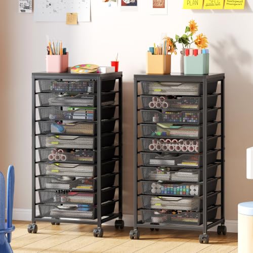 10-Drawer Rolling Storage Cart, Craft Organizers and Storage, Black - color: Black, size: Extra Large 12*12 inch—10 Drawers