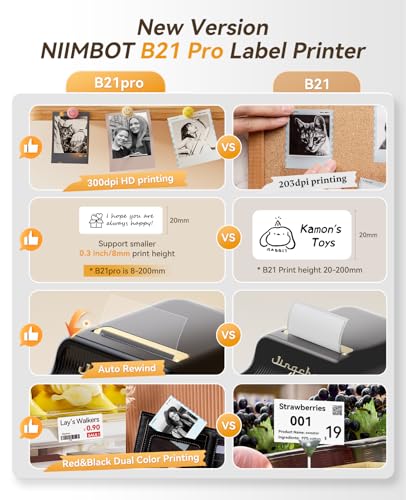 NIIMBOT B21 Pro Label Maker, 300DPI Support Red-Black Printing, Black | Thermal Label Printer for Home Organization, Craft, Photo Print, Study Graphics, Scrapbook, Come with 1 Roll 50*30mm Tapes - color: Black